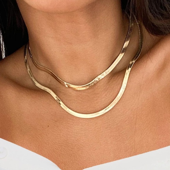 NEW 14K Gold Plated Chain Layered Choker Necklaces Set - Picture 1 of 5